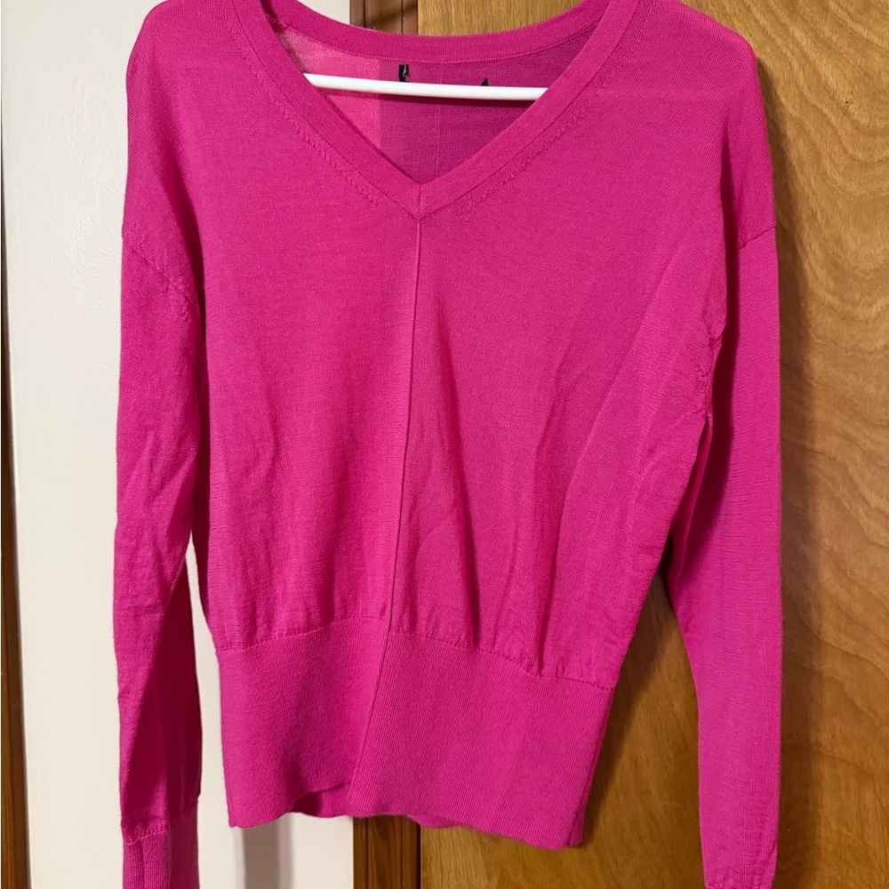 Vibrant Pink V-Neck Merino Women's Sweater